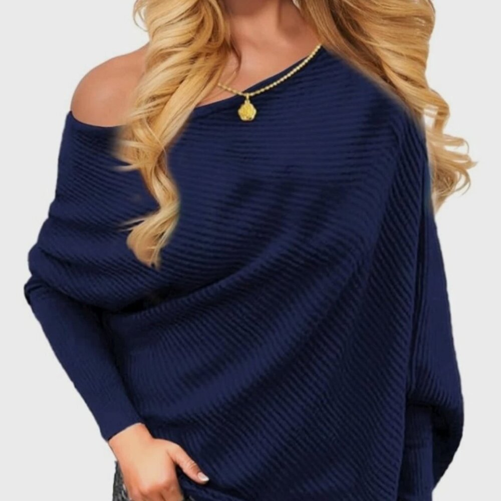 Voianlimo Women's Batwing Sleeve Ribbed Top sz L